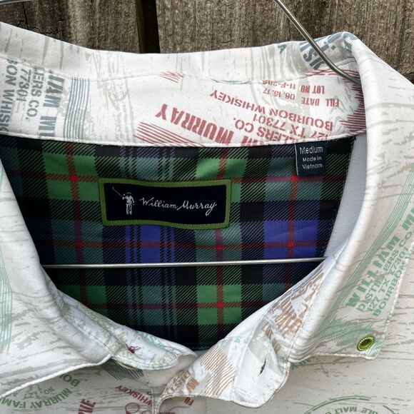 William Murray Golf Polo Men's Medium All Over Print Distillery Whiskey Stamp - Picture 4 of 11